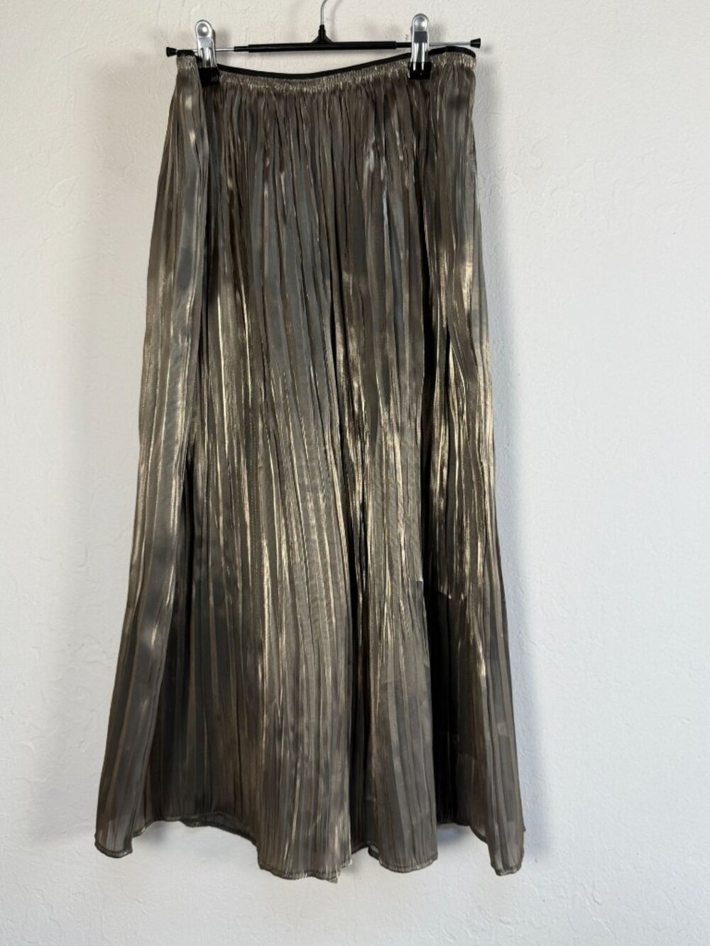 Vince Womens Metallic Gold Pleated Wide Leg Pants Small Elastic Waist Shimmer